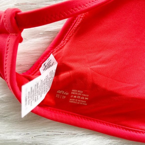 NEW Aerie Neon Red High Neck Bikini Swimsuit Top - Picture 4 of 4